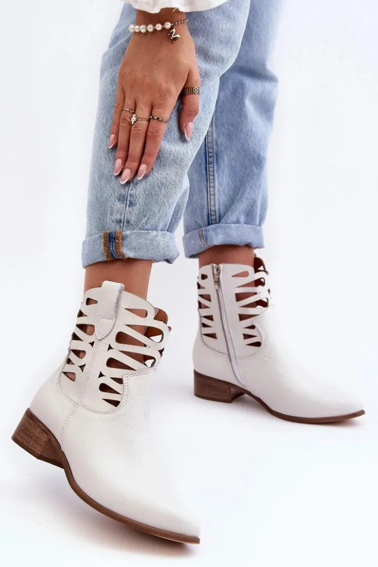 Boto Botki Skórzane|Brązowe I Beżowe Botki*Ażurowe Damskie Skórzane Botki Białe Lewski 3329