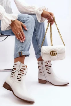 Boto Botki Skórzane|Brązowe I Beżowe Botki*Ażurowe Damskie Skórzane Botki Białe Lewski 3329