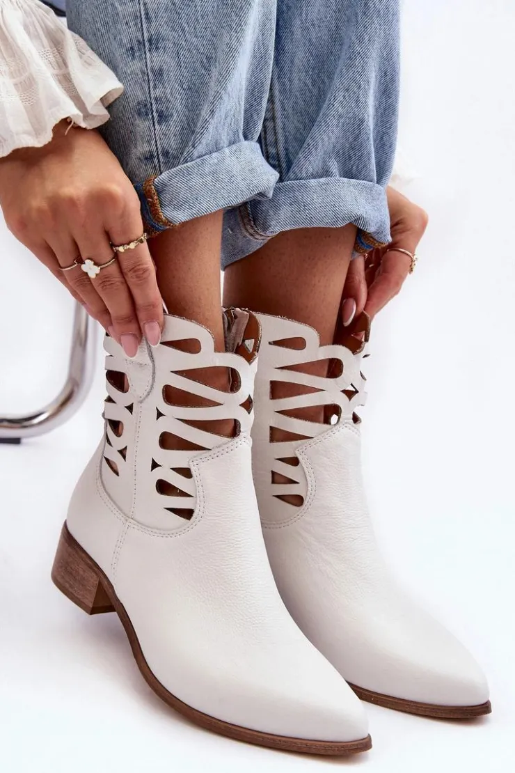 Boto Botki Skórzane|Brązowe I Beżowe Botki*Ażurowe Damskie Skórzane Botki Białe Lewski 3329