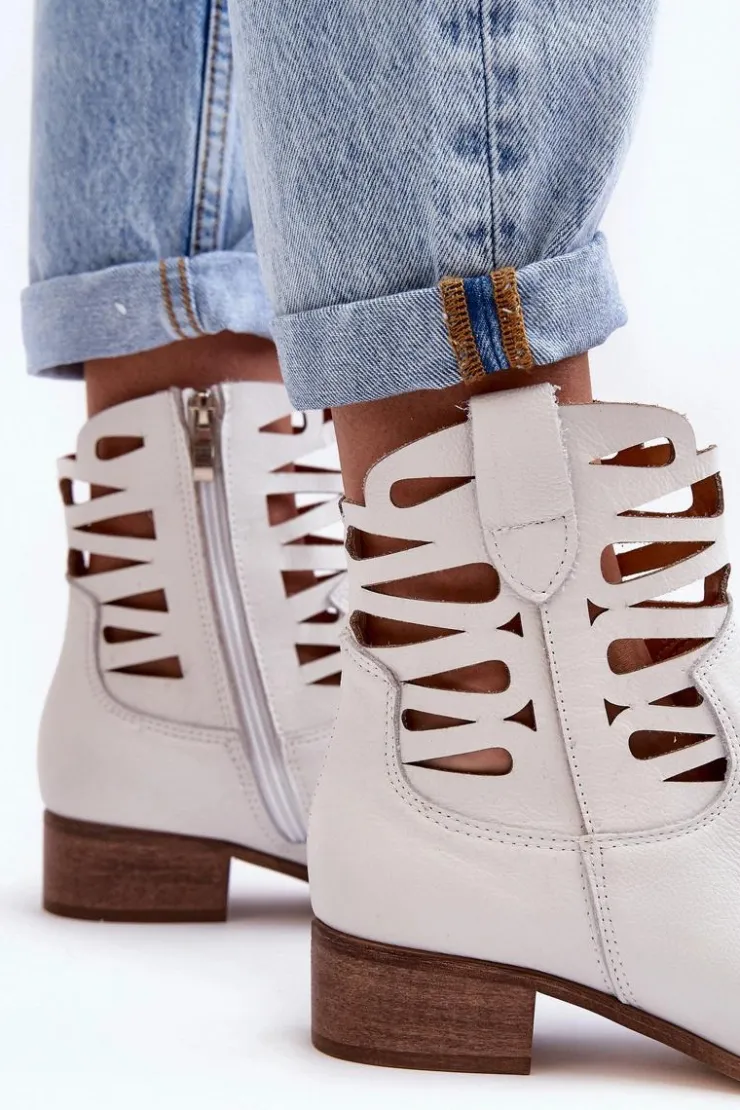 Boto Botki Skórzane|Brązowe I Beżowe Botki*Ażurowe Damskie Skórzane Botki Białe Lewski 3329