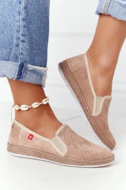 Big Star Shoes Trampki Damskie Slip-On*Ażurowe Espadryle Big Star FF276035 Beżowe