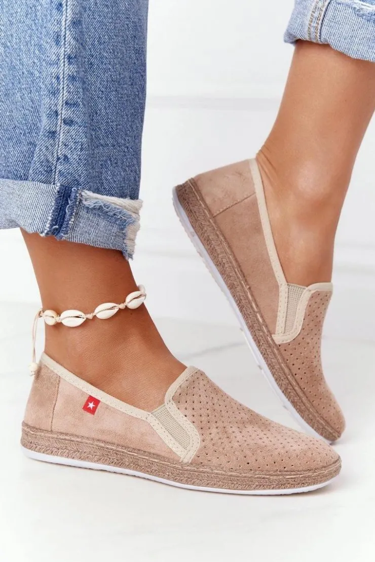 Big Star Shoes Trampki Damskie Slip-On*Ażurowe Espadryle Big Star FF276035 Beżowe