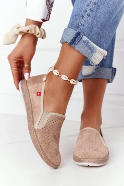 Big Star Shoes Trampki Damskie Slip-On*Ażurowe Espadryle Big Star FF276035 Beżowe