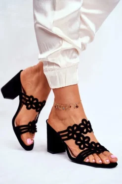 Sale Buty Sergio Leone Ażurowe Klapki Na Słupku Sergio Leone SK031 Czarne