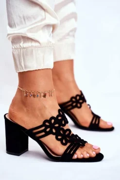 Sale Buty Sergio Leone Ażurowe Klapki Na Słupku Sergio Leone SK031 Czarne