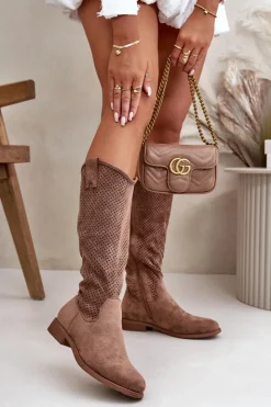 Damskie Damskie buty S.Barski Ażurowe Kozaki Damskie Brązowe S.Barski HY42-139