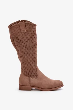 Damskie Damskie buty S.Barski Ażurowe Kozaki Damskie Brązowe S.Barski HY42-139