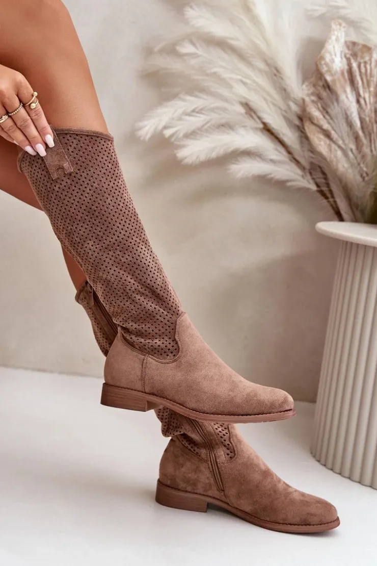 Damskie Damskie buty S.Barski Ażurowe Kozaki Damskie Brązowe S.Barski HY42-139