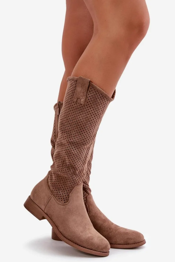 Damskie Damskie buty S.Barski Ażurowe Kozaki Damskie Brązowe S.Barski HY42-139