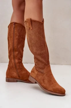 New Damskie buty S.Barski Ażurowe Kozaki Damskie Camel S.Barski HY42-139