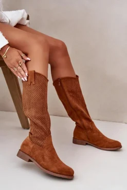 New Damskie buty S.Barski Ażurowe Kozaki Damskie Camel S.Barski HY42-139