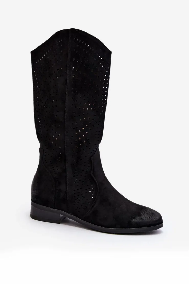 Damskie Buty damskie Vinceza Ażurowe Kozaki Do Połowy Łydki Czarne Kleorelia