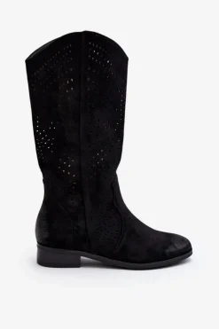 Damskie Buty damskie Vinceza Ażurowe Kozaki Do Połowy Łydki Czarne Kleorelia