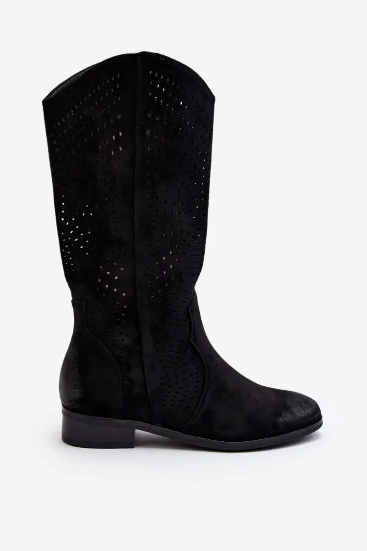 Damskie Buty damskie Vinceza Ażurowe Kozaki Do Połowy Łydki Czarne Kleorelia