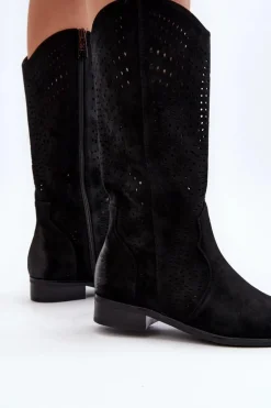 Damskie Buty damskie Vinceza Ażurowe Kozaki Do Połowy Łydki Czarne Kleorelia