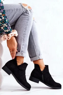 Boto Czarne Botki|Botki Płaskie*Ażurowe Marszczone Botki Czarne Cynthia