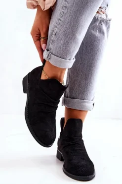 Boto Czarne Botki|Botki Płaskie*Ażurowe Marszczone Botki Czarne Cynthia