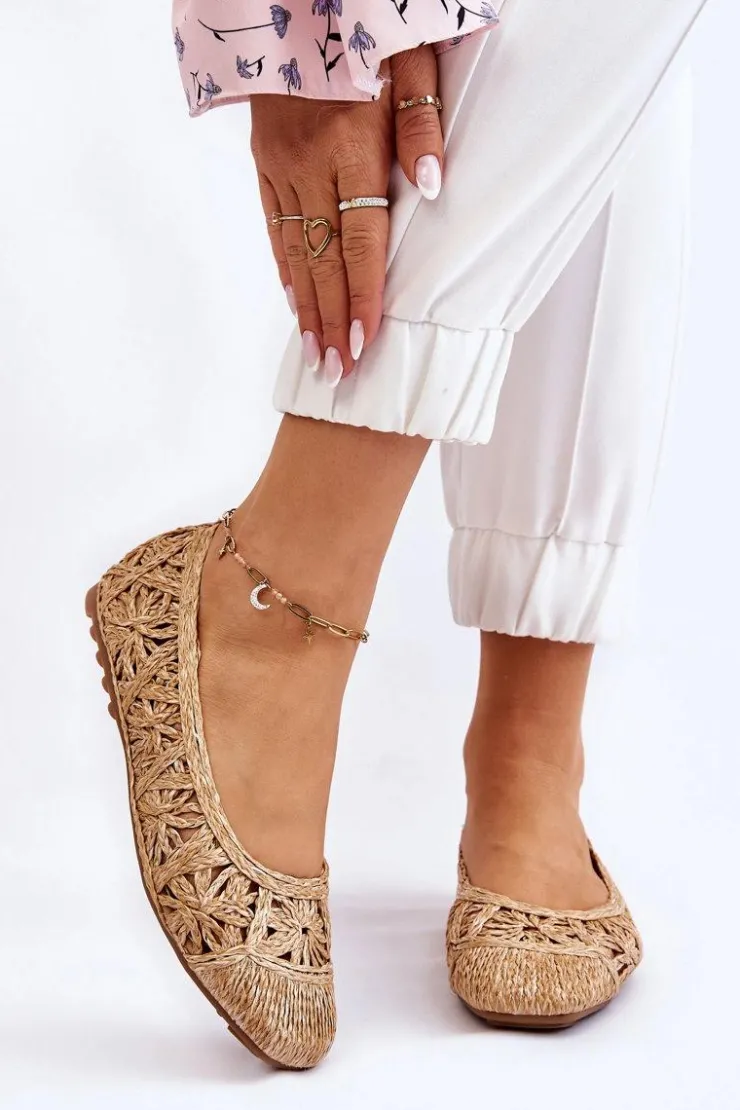 Damskie Boto Ażurowe Modne Baleriny Beżowe Thiago