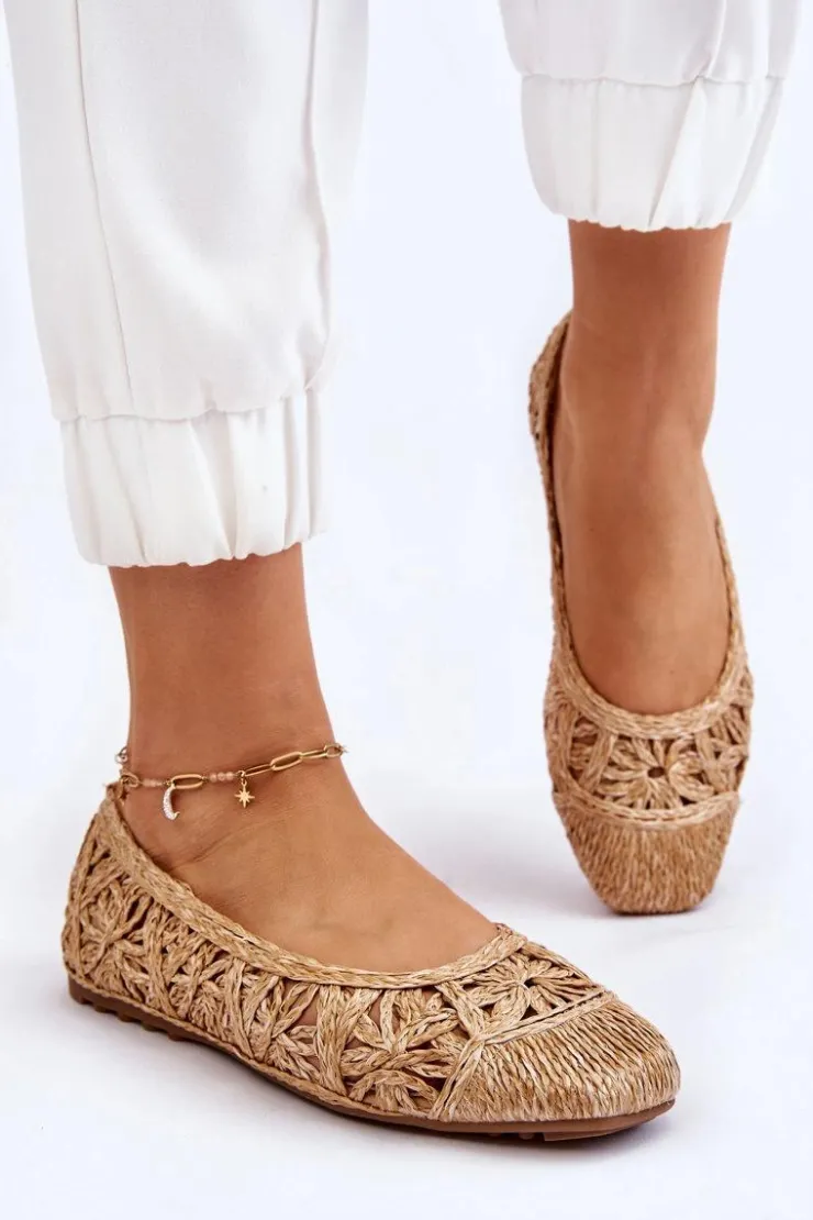 Damskie Boto Ażurowe Modne Baleriny Beżowe Thiago