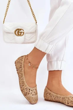 Damskie Boto Ażurowe Modne Baleriny Beżowe Thiago