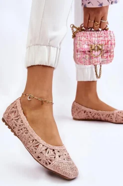 Best Boto Ażurowe Modne Baleriny Różowe Thiago
