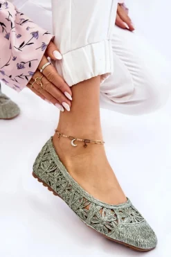 Boto Baleriny Klasyczne*Ażurowe Modne Baleriny Zielone Thiago