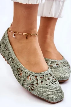 Boto Baleriny Klasyczne*Ażurowe Modne Baleriny Zielone Thiago
