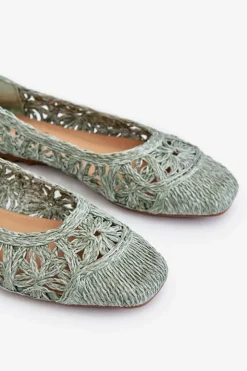 Boto Baleriny Klasyczne*Ażurowe Modne Baleriny Zielone Thiago