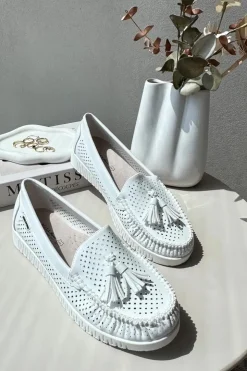 Boto Loafersy Damskie|Mokasyny Damskie Skórzane*Ażurowe Mokasyny Damskie Z Eko Skóry Białe Tinami