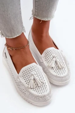 Boto Loafersy Damskie|Mokasyny Damskie Skórzane*Ażurowe Mokasyny Damskie Z Eko Skóry Białe Tinami