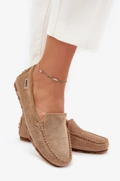 Online Boto Ażurowe Mokasyny Damskie Z Eko Zamszu Brązowe Amrutia