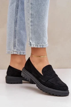 Boto Mokasyny Damskie Zamszowe*Ażurowe Mokasyny Na Płaskim Obcasie Czarne Inestelle
