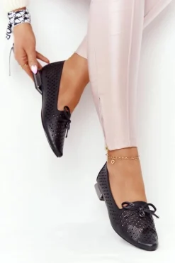 Online Buty damskie Vinceza Ażurowe Mokasyny Na Srebrnym Obcasie Vinceza 21-10602 Czarne