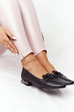 Online Buty damskie Vinceza Ażurowe Mokasyny Na Srebrnym Obcasie Vinceza 21-10602 Czarne