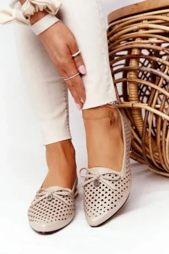 Buty damskie Vinceza Mokasyny Damskie Skórzane*Ażurowe Mokasyny Na Złotym Obcasie Vinceza 21-10602 Złote