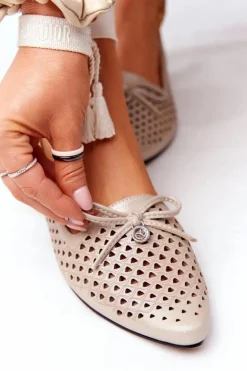 Buty damskie Vinceza Mokasyny Damskie Skórzane*Ażurowe Mokasyny Na Złotym Obcasie Vinceza 21-10602 Złote