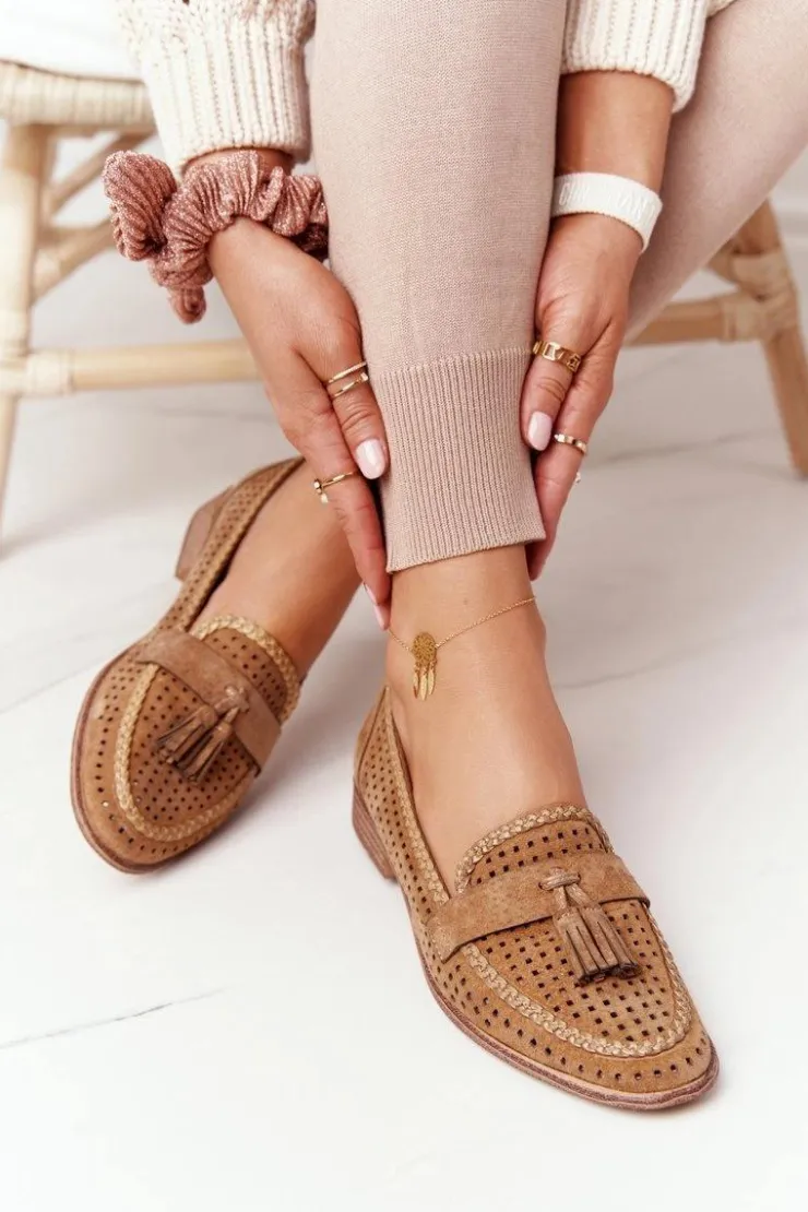 Sale Buty Sergio Leone Ażurowe Mokasyny Sergio Leone MK735 Camel