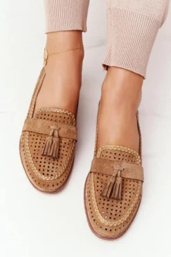 Sale Buty Sergio Leone Ażurowe Mokasyny Sergio Leone MK735 Camel