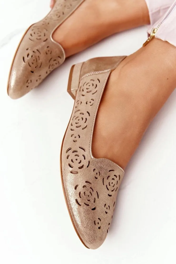 Buty Sergio Leone Ażurowe Mokasyny Sergio Leone BL627 Beżowe Połyskujące