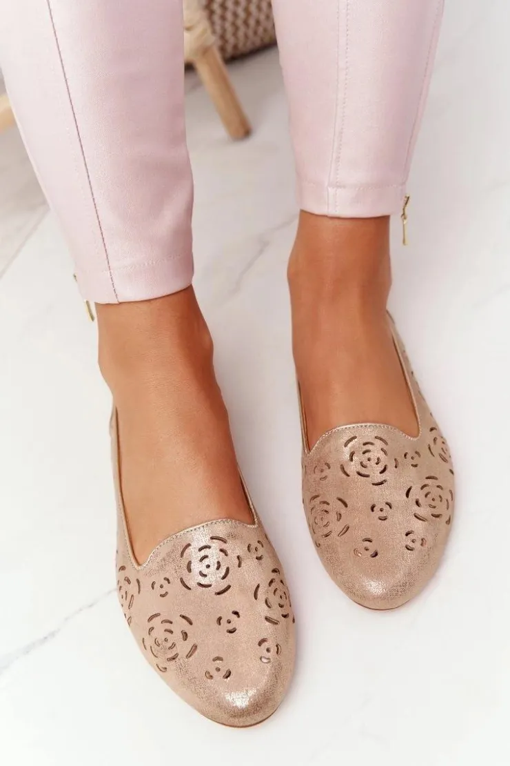 Buty Sergio Leone Ażurowe Mokasyny Sergio Leone BL627 Beżowe Połyskujące