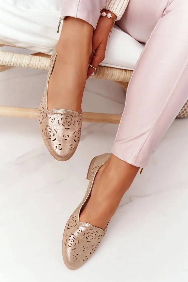 Buty Sergio Leone Ażurowe Mokasyny Sergio Leone BL627 Beżowe Połyskujące