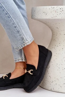 Discount Boto Ażurowe Mokasyny Ze Złotym Detalem I Jutową Plecionką Czarne Lainer