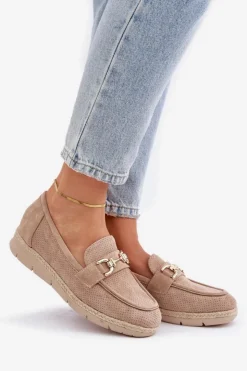 Discount Boto Ażurowe Mokasyny Ze Złotym Detalem I Jutową Plecionką Beżowe Lainer