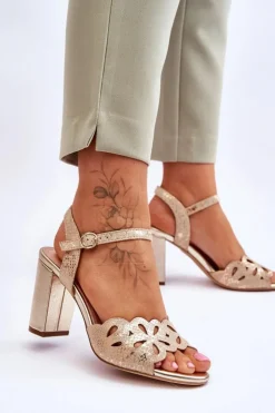 Damskie Buty Sergio Leone Ażurowe Sandałki Sergio Leone SK872 Beżowo-Złote