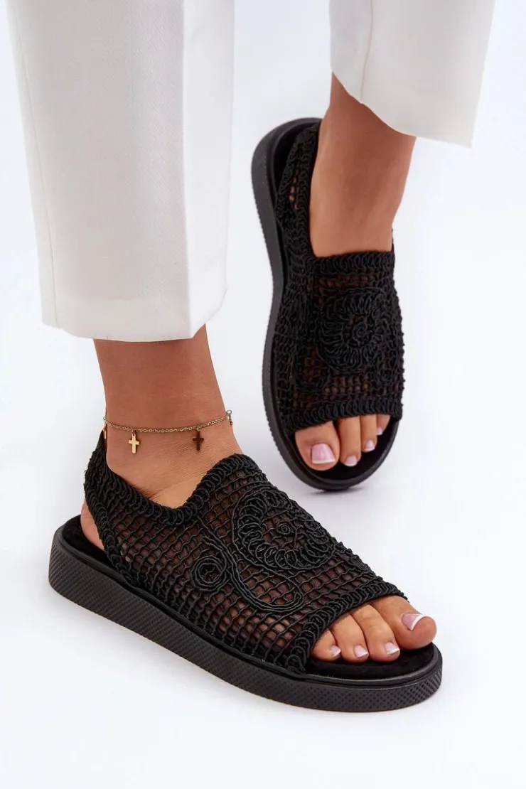Damskie Boto Ażurowe Sandały Damskie Na Platformie Czarne Mennita
