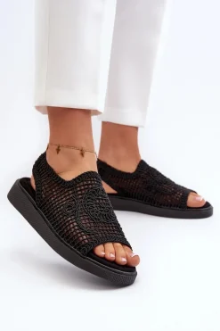 Damskie Boto Ażurowe Sandały Damskie Na Platformie Czarne Mennita