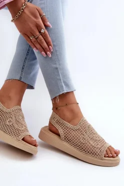 Discount Boto Ażurowe Sandały Damskie Na Platformie Beżowe Mennita