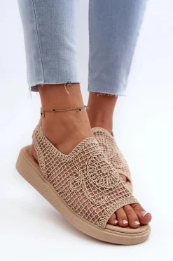 Discount Boto Ażurowe Sandały Damskie Na Platformie Beżowe Mennita