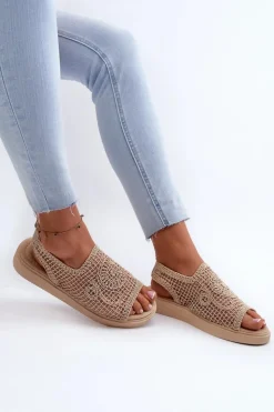 Discount Boto Ażurowe Sandały Damskie Na Platformie Beżowe Mennita