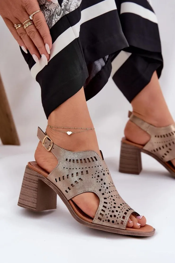 Damskie Boto Ażurowe Sandały Damskie Na Słupku Złote Tosine